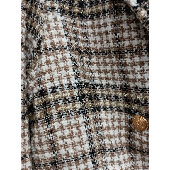 Mystree Blazer Jacket Womens Medium Plaid Tweed Shimmer Double Breasted Office - Picture 4 of 12